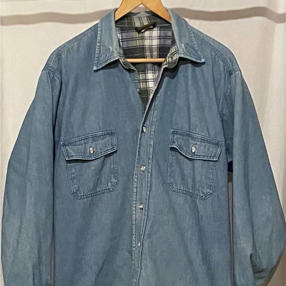 Men’s vintage Deerskin denim long sleeve button shacket. P-P25” L 28” #f…
